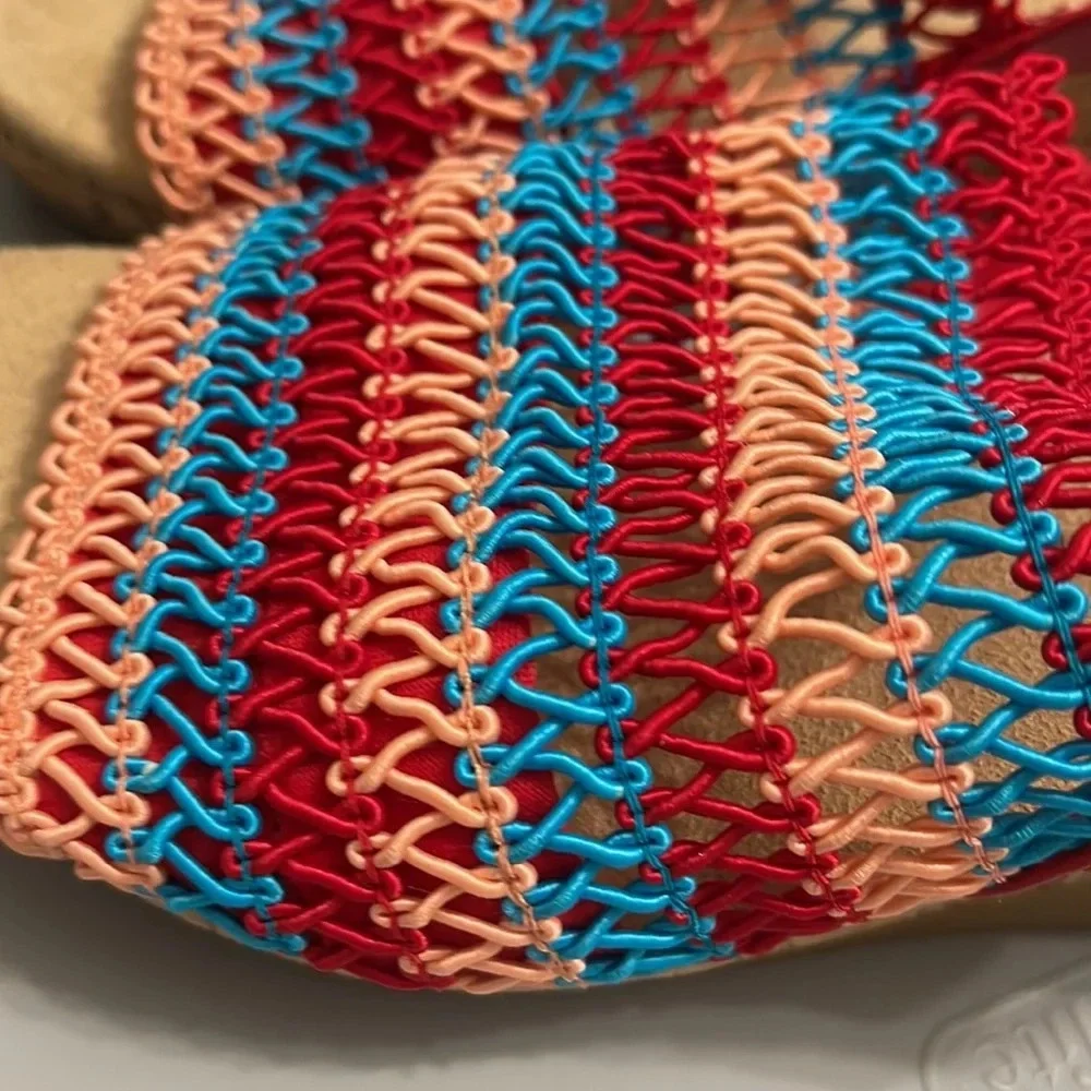 KAREN SCOTT Womens Cushioned Cork Wedge Slip On Slingback Sandal sz 8 red blue - Picture 11 of 13
